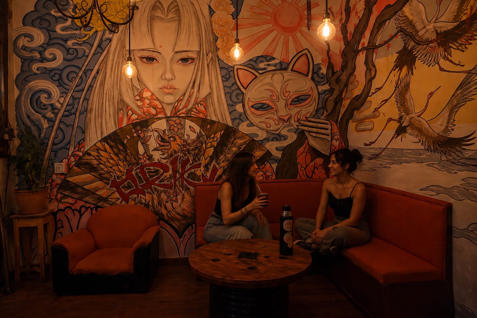 Sala de descanso y trabajo del hostel